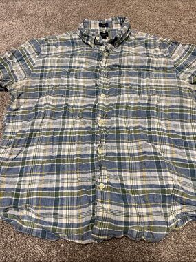 J. Crew Short-Sleeve Plaid Button-Down Shirt in Blue, Green & Yellow